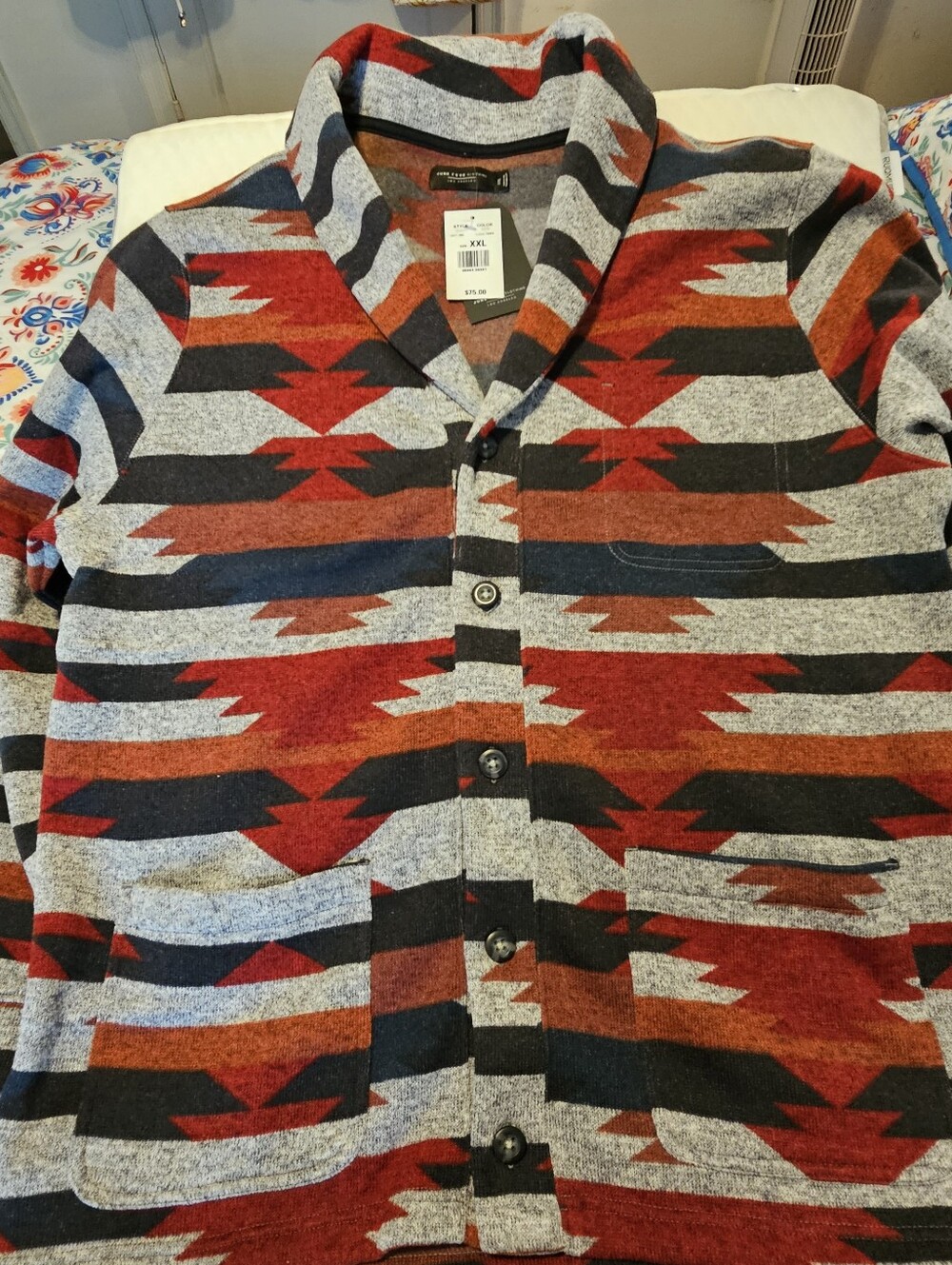 NWT Junk Food Clothing Southwestern Aztec Shawl Collar Cardigan Jacket Mens XXL